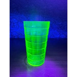Vintage block optic Green uranium glass 10oz tumbler by Anchor Hocking